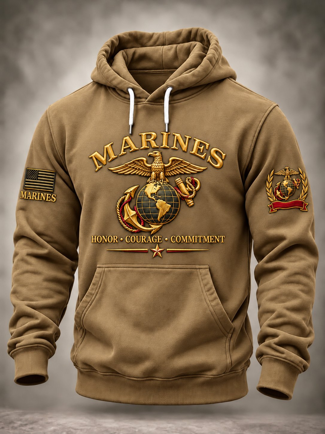 Men's Veterans Art Printed Long-Sleeve Hoodie