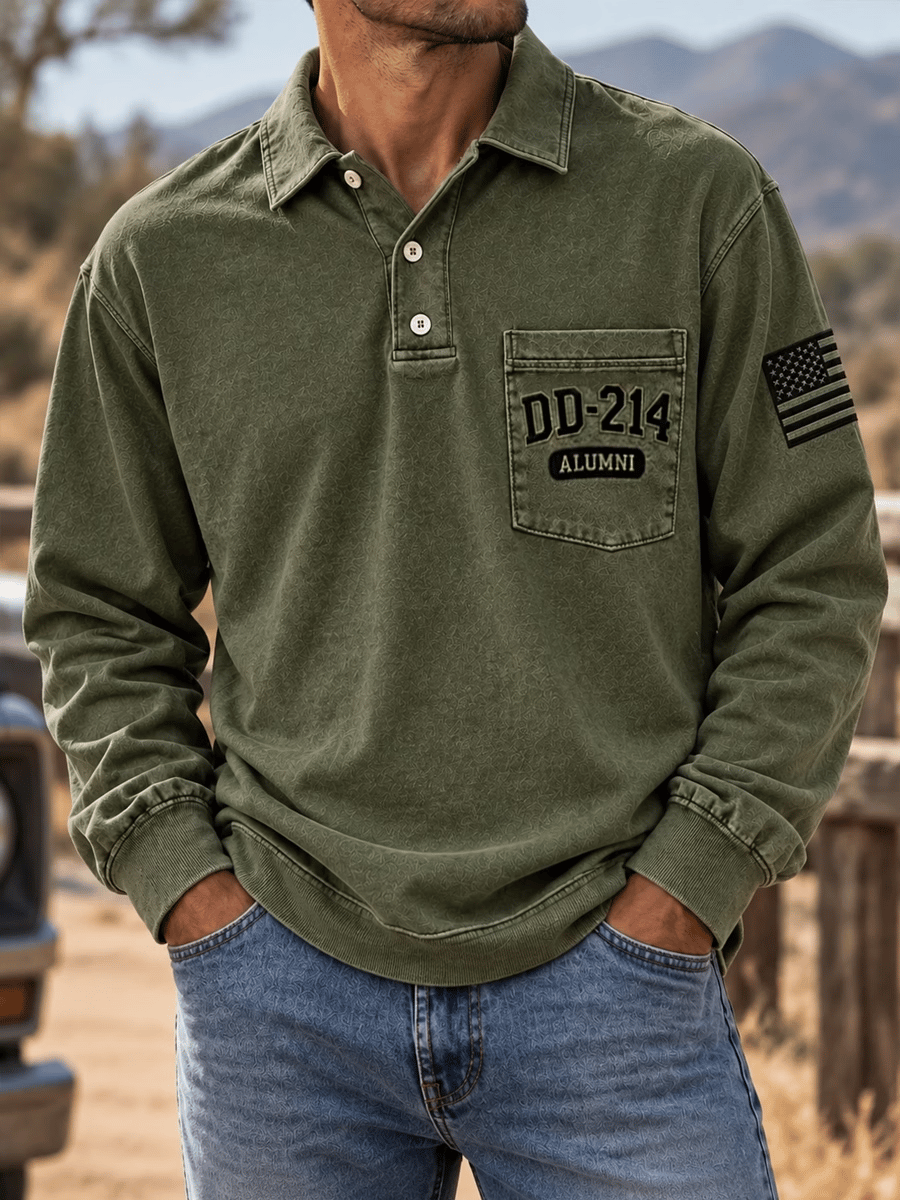 Men's Veteran DD-214 Print Long-Sleeve Polo Shirt