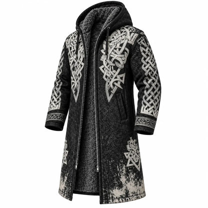 Men's Viking Dark Celtic Vintage Distressed Fleece-Lined Hooded Jacket