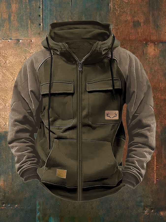 Men's Retro Casual Elk Contrast Color Jacket