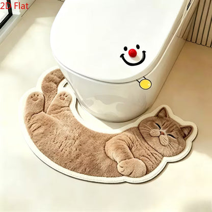 Cute Cat-Shaped Bathroom Rug – Soft Washable Non-Slip Toilet Mat