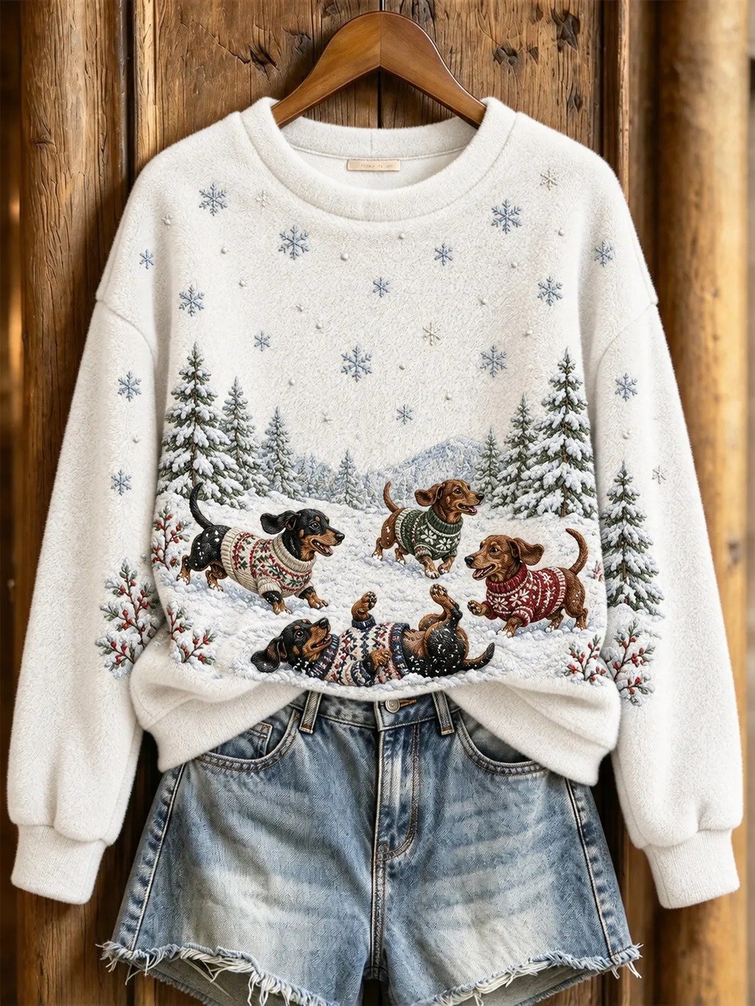 Women's Casual Cute Dog-Print Long-Sleeve Sweatshirt