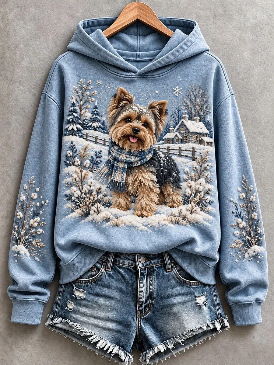 Women's Cute Dog Patchwork Print Long-Sleeve Sweatshirt