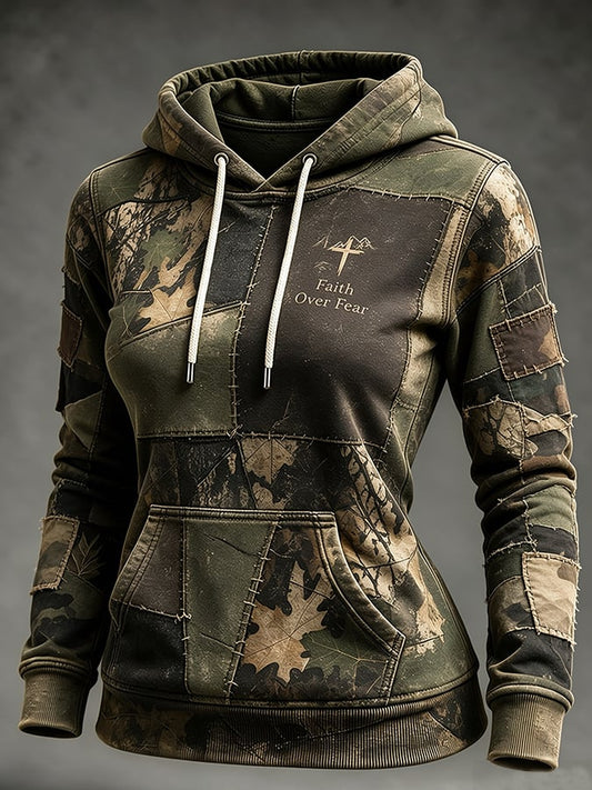 Women's Western Retro Faith Print Casual Hoodie