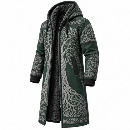 Forest Green Celtic Pattern Longline Hooded Fleece Coat
