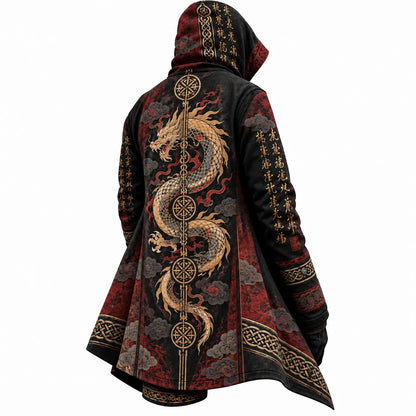 Black Gold Dragon Zip-Up Hooded Jacket
