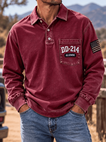 Men's Veteran DD-214 Print Long-Sleeve Polo Shirt
