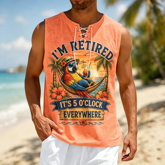 Men's I'm Retired It's 5 O'clock Everywhere Parrot Print Casual Vest