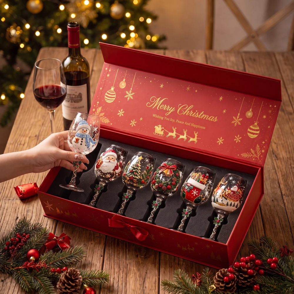 Christmas wine glasses - gift box scene