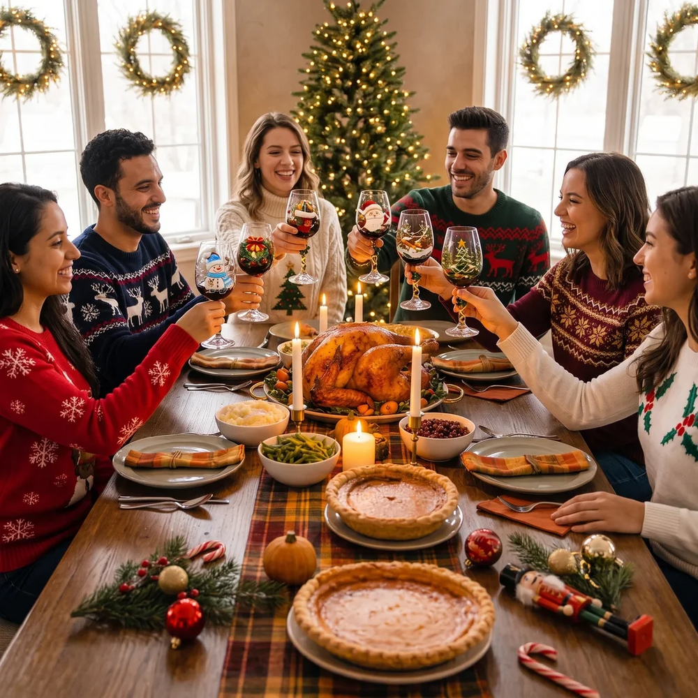 Christmas wine glasses - christmas table