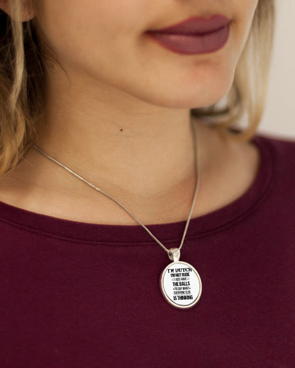 I'M NOT RUDE I'M DUTCH - Metallic Circle Necklace - White - aos-necklace-circle-metallic-lifestyle-1