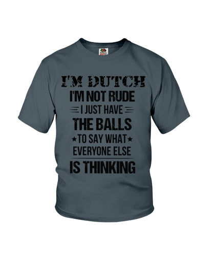 I'M NOT RUDE I'M DUTCH - Youth T-Shirt - Charcoal Grey - Front