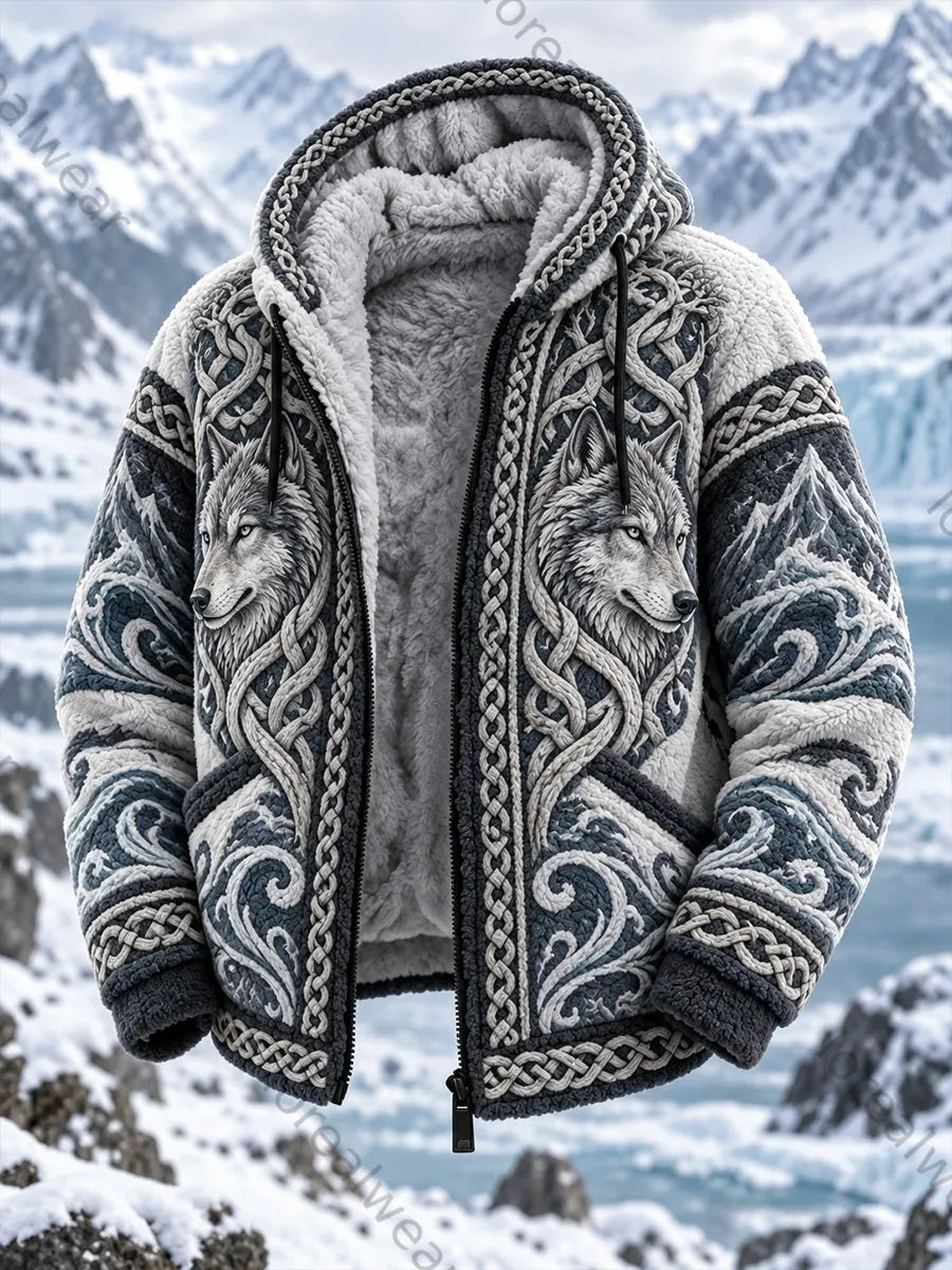 Men's Vintage Nordic VikingScandinavian Style Graphic Print Casual Flannel Jacket
