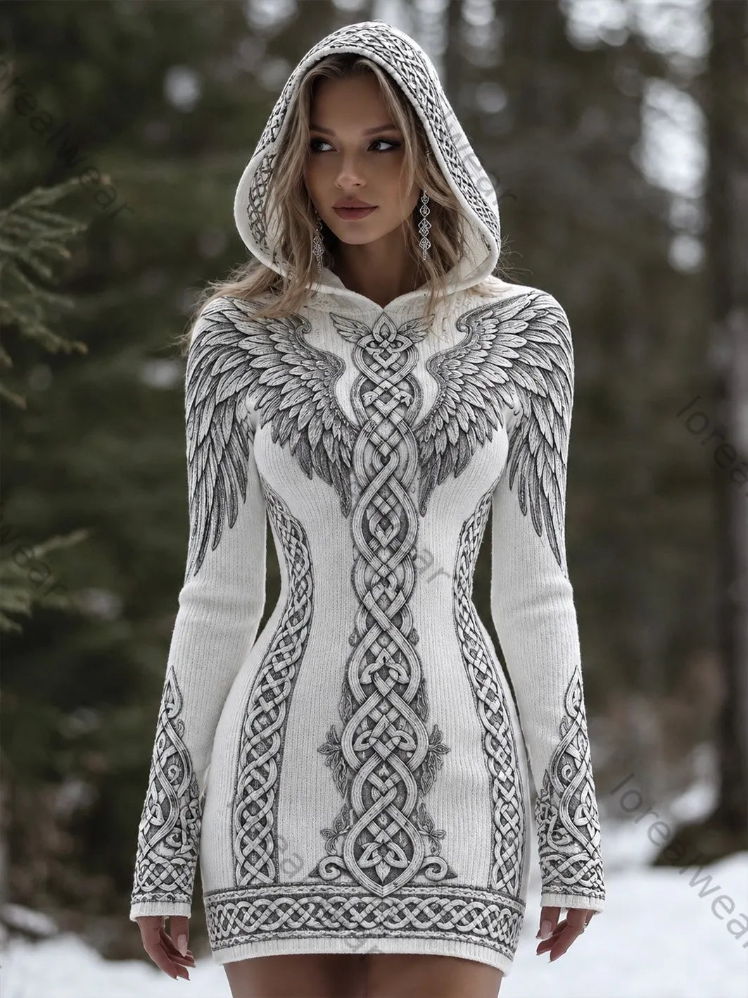 Women's Retro Viking Wings and Celtic Knot Print Casual Mini Dress