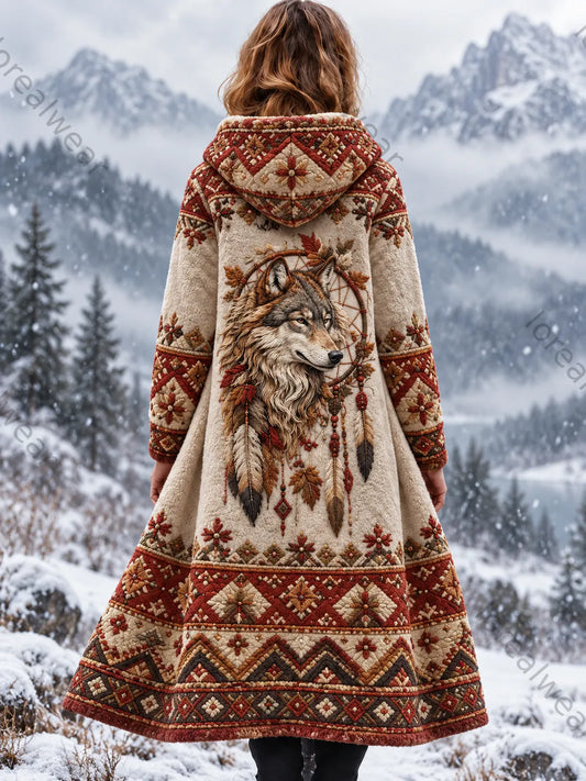 Women's Vintage Viking Wolf Head Aztec Thick Flannel Jacket