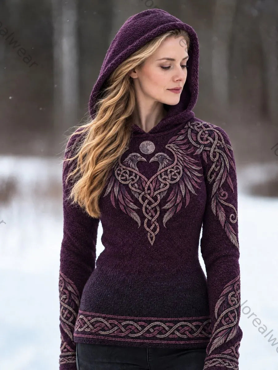 Women's Vintage Viking Raven Totem Art Hoodie