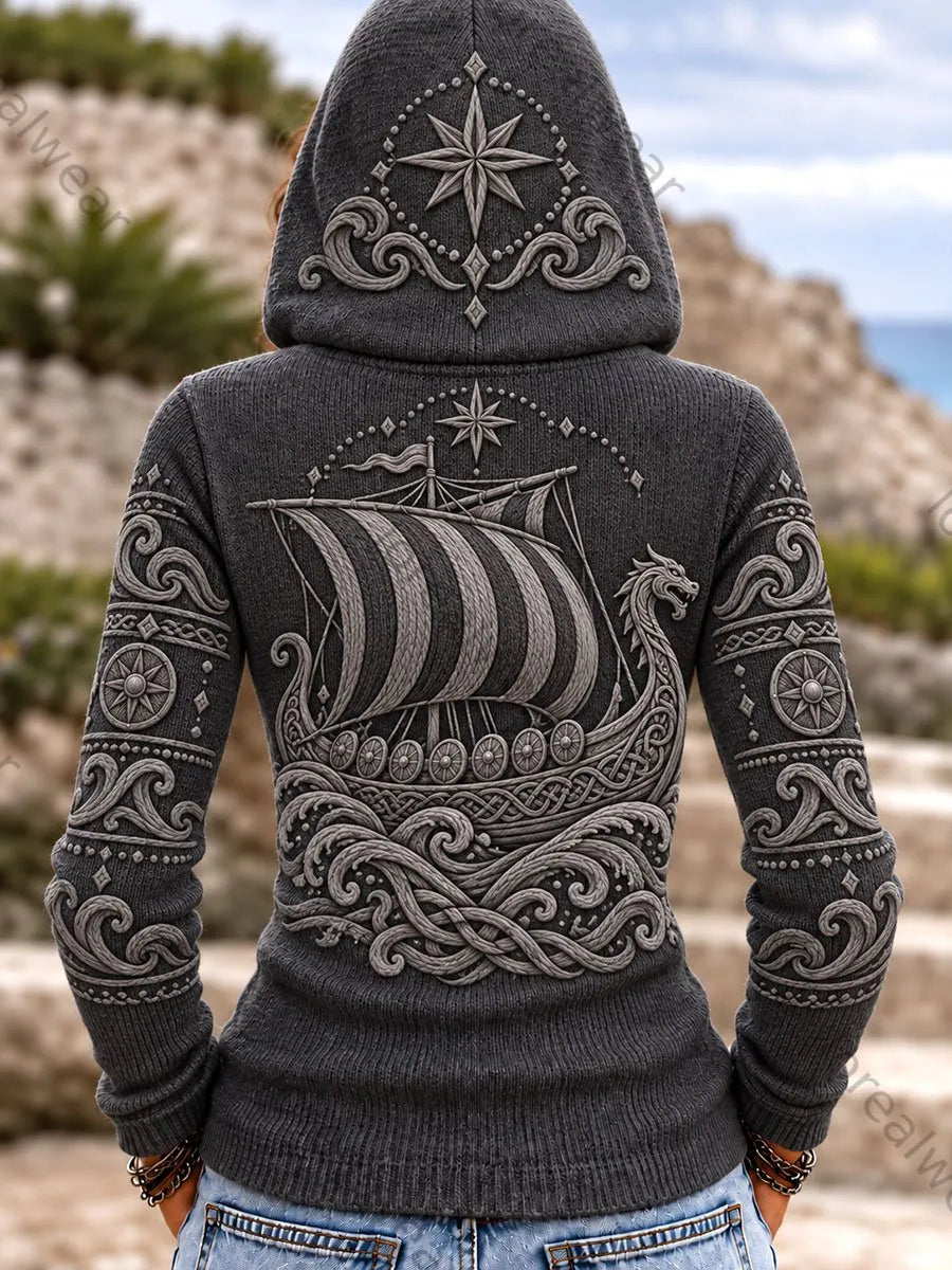 Women's Viking Ship Print Hoodies