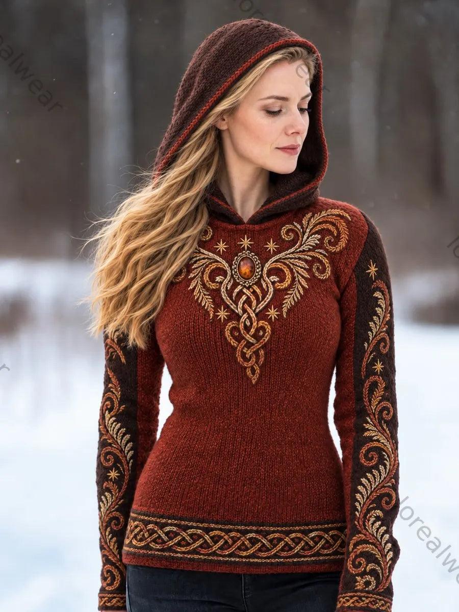 Women's Retro Viking Totem Patchwork Art Hoodie